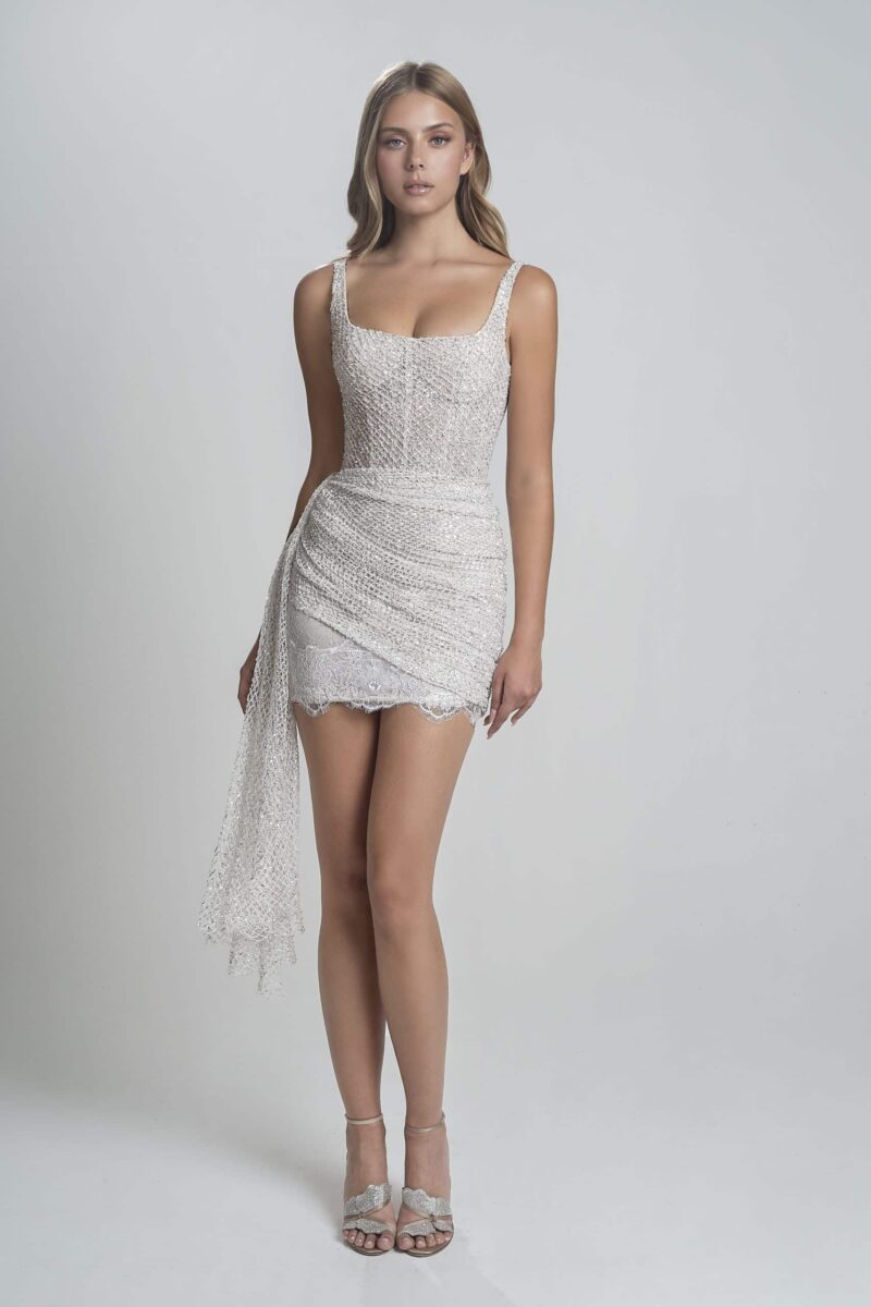 Draped Net Mini Dress