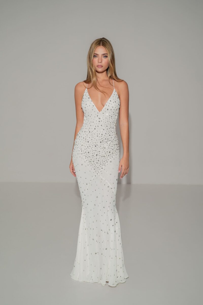 Crystal Halter Gown with Draped Back
