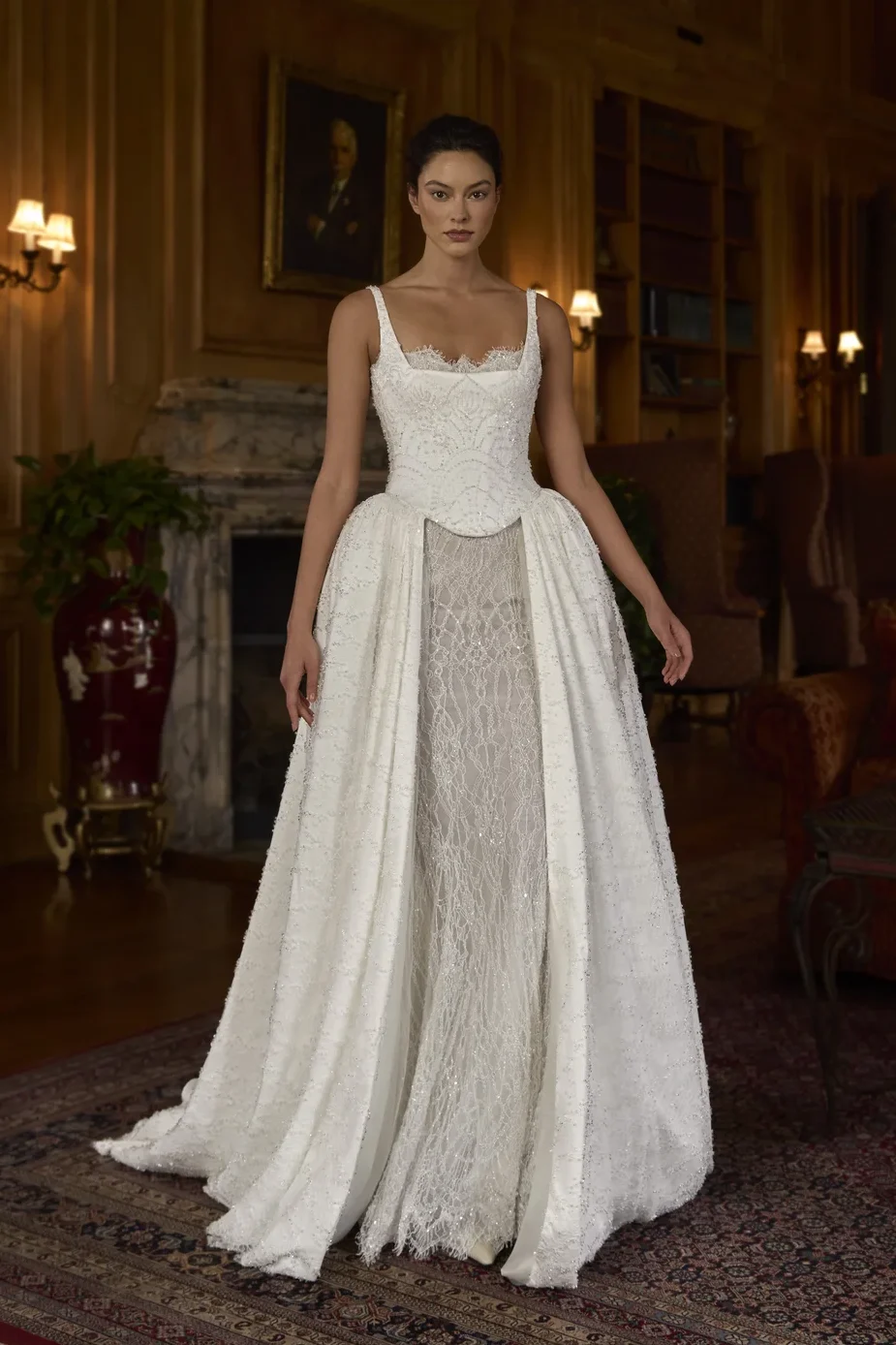 Lee Petra Grebenau Elodie gown with detachable pannier overskirt — convertible bridal corsetry