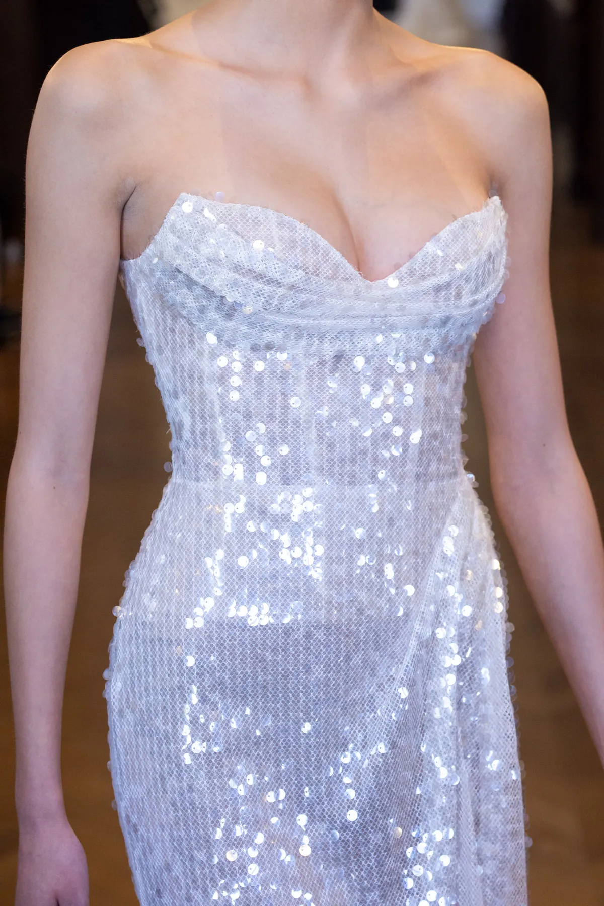 Close-up detail of Lee Petra Grebenau 2710 — Made to Order couture craftsmanship for a rehearsal dinner
