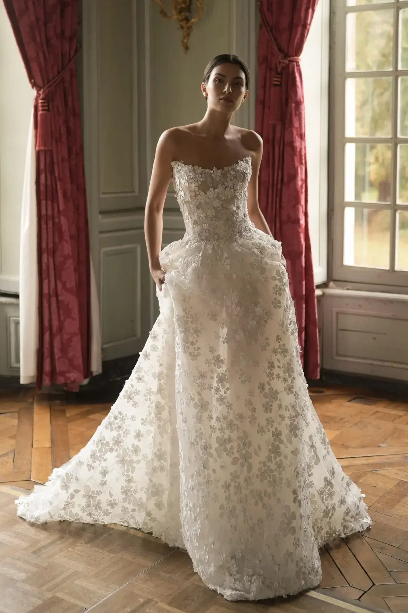 Lee Petra Grebenau Rosemarie gown with corseted overskirt — ceremonial bridal silhouette