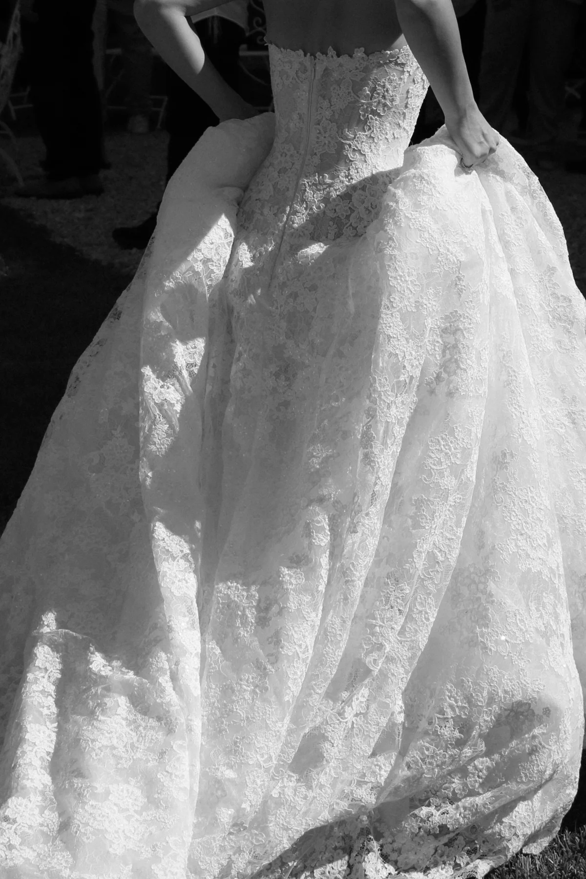 Full lace skirt of the Lee Petra Grebenau Talisman ball gown — bridal detail