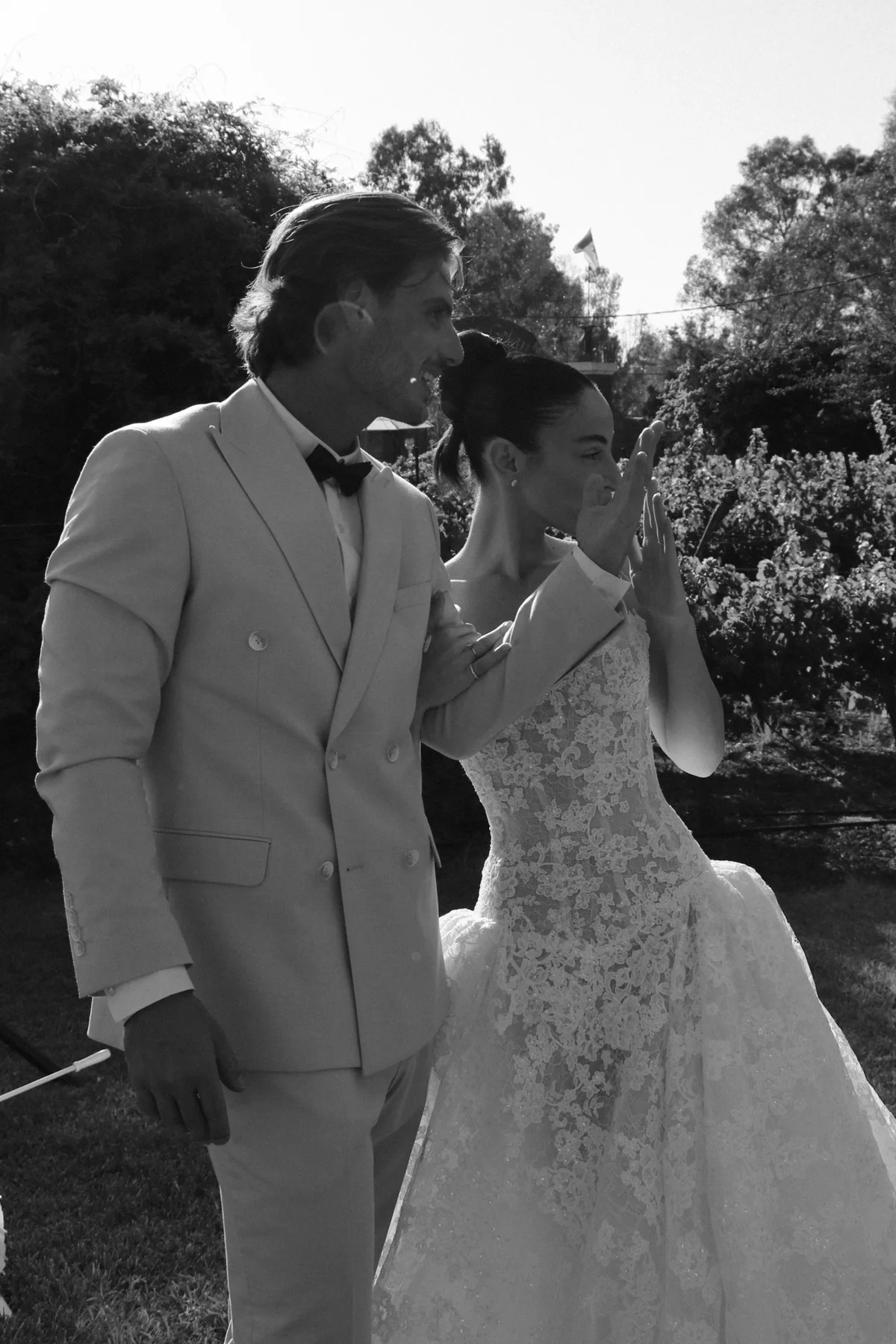 Bride and groom walking together in black and white — Lee Petra Grebenau bride Adi