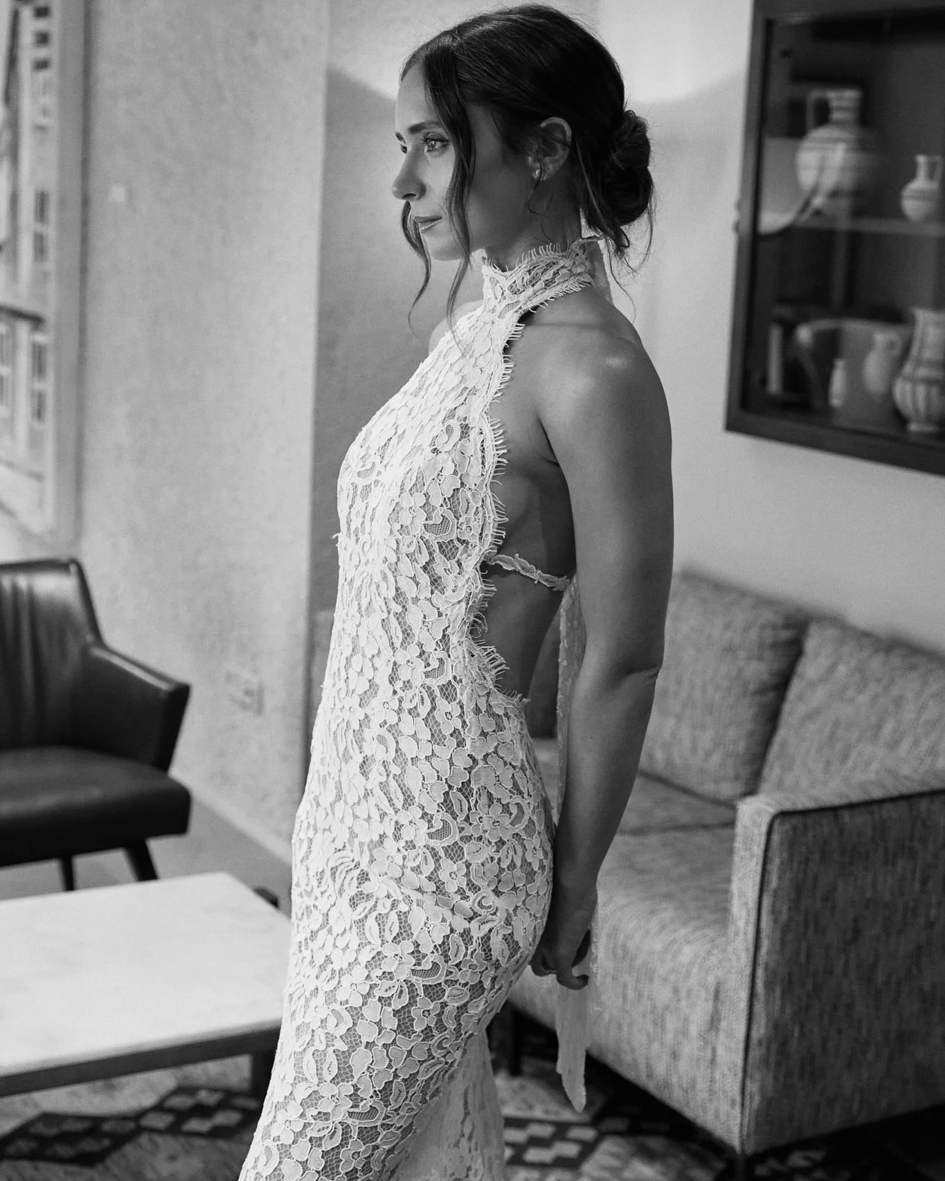 LPG bride Lee in her custom Lee Petra Grebenau halter-neckline wedding gown